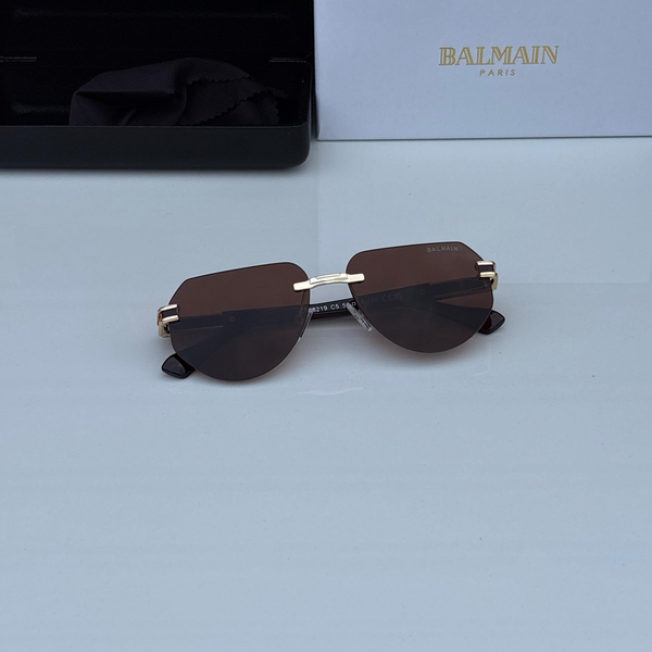 Balmain Sunglasses Rimless Round Design Brown Lens
