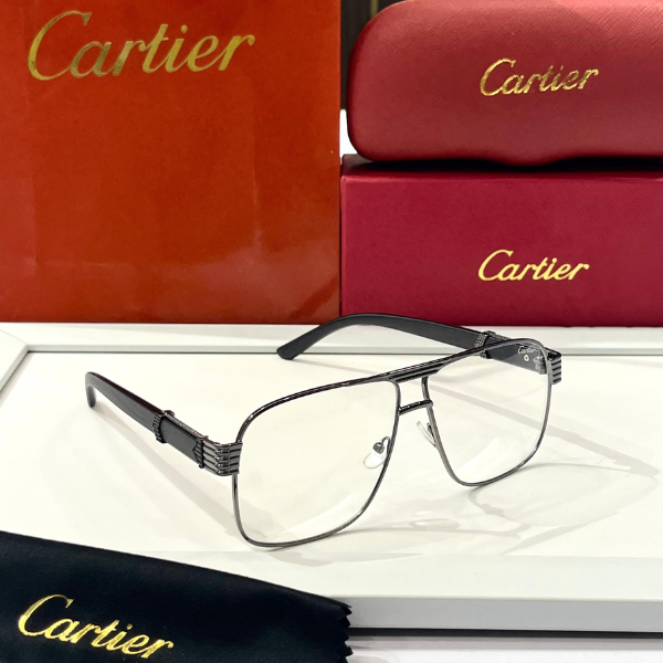 Cartier Eyeglasses Square Thin Metal Frame Clear