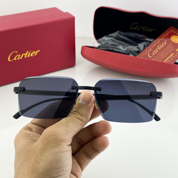 Cartier Sunglasses Rimless Square Black Dark Lens