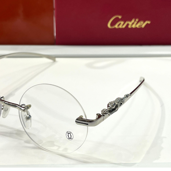 Cartier Eyeglasses Rimless Round Silver Clear Frame