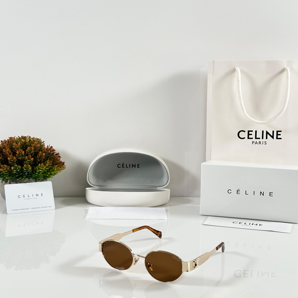 Celine Sunglasses Oval Gold Frame Brown Lens