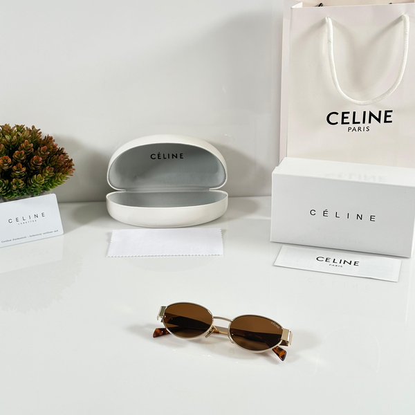 Celine Sunglasses Oval Gold Frame Brown Lens