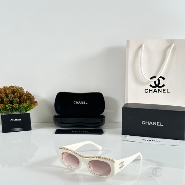 Chanel Sunglasses Oval White Frame Light Pink Lens