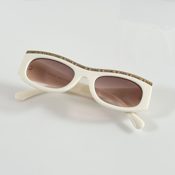 Chanel Sunglasses Oval White Frame Light Pink Lens