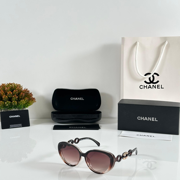 Chanel Sunglasses Oval Brown Frame Chain Design Lens