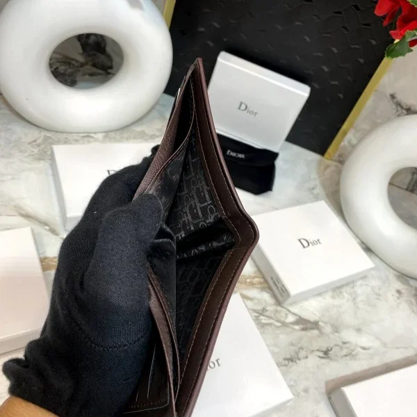 Dior Oblique Brown Wallet – Slim Monogram Bifold with Gift Packaging