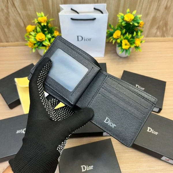 Dior Oblique Jacquard Wallet – Navy Beige Bifold with Box and Pouch