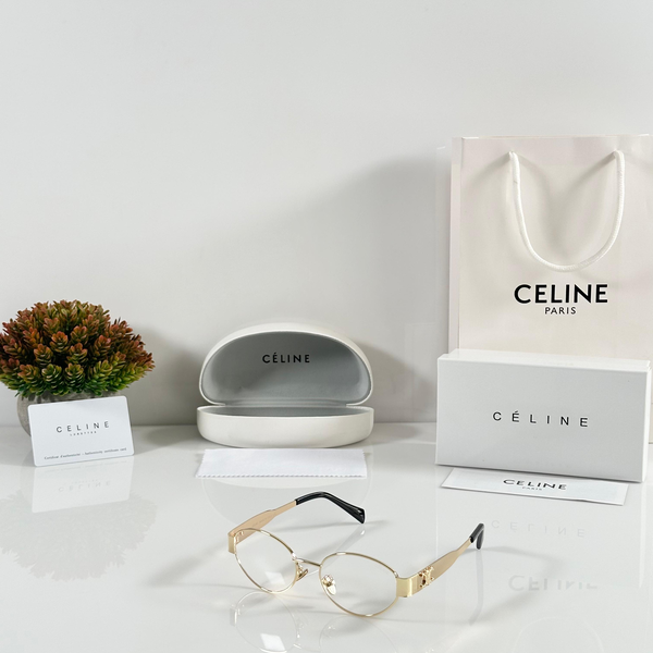 Celine Eyeglasses Oval Metal Frame Gold with Black Arms