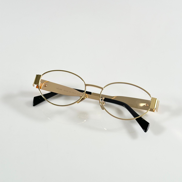 Celine Eyeglasses Oval Metal Frame Gold with Black Arms