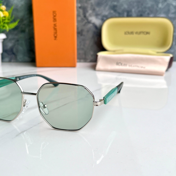 Louis Vuitton Sunglasses Geometric Silver Frame Green Lens