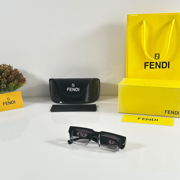 Fendi Sunglasses Square Oversized Black Frame Gold Logo