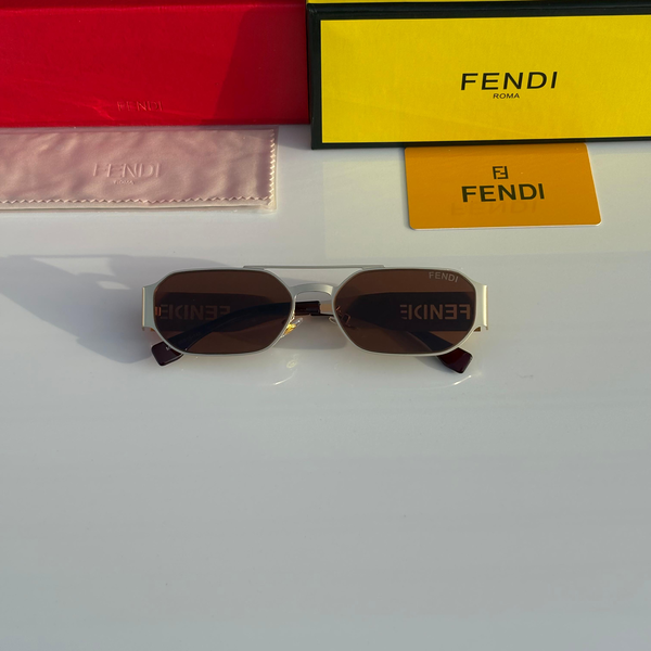 Fendi Sunglasses Geometric Octagon Frame Brown Lens