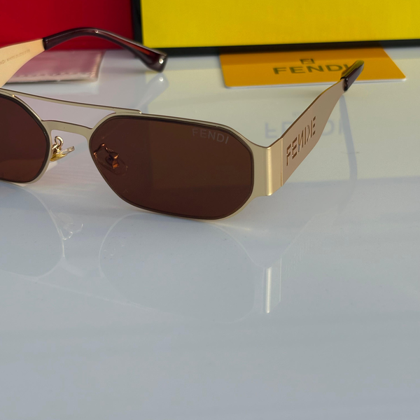 Fendi Sunglasses Geometric Octagon Frame Brown Lens