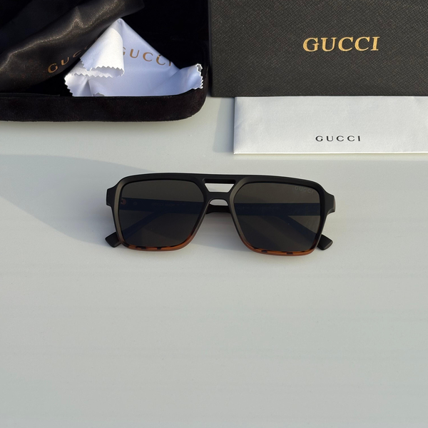 Gucci Sunglasses Geometric Matte Black Frame Brown Fade