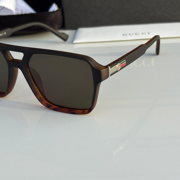 Gucci Sunglasses Geometric Matte Black Frame Brown Fade