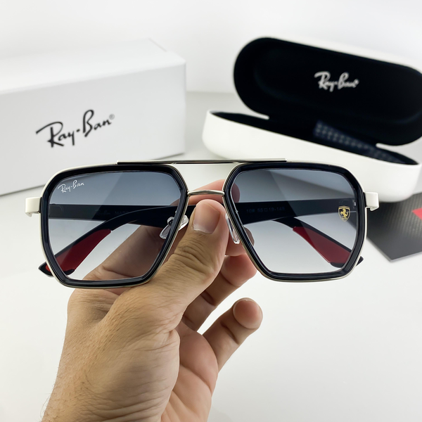 Ray-Ban Sunglasses Geometric Aviator Silver Frame Gradient Grey Lens