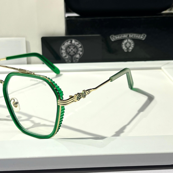 Chrome Hearts Eyeglasses Square Green Frame Gold Detailing