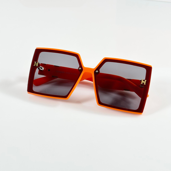 Hermes Sunglasses Square Oversized Orange Frame Black Lens