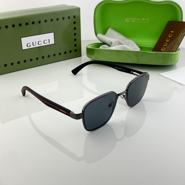 Gucci Sunglasses Rectangular Black Frame Gunmetal Arms