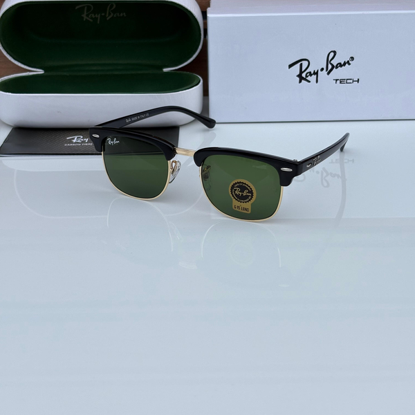 Ray-Ban Sunglasses Clubmaster Half Frame Black Gold Green Lens