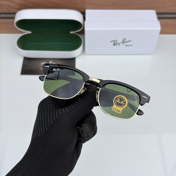 Ray-Ban Sunglasses Clubmaster Half Frame Black Gold Green Lens