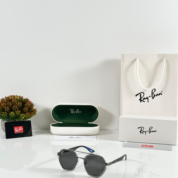 Ray-Ban Sunglasses Hexagonal Frame Black with Dark Grey Lens