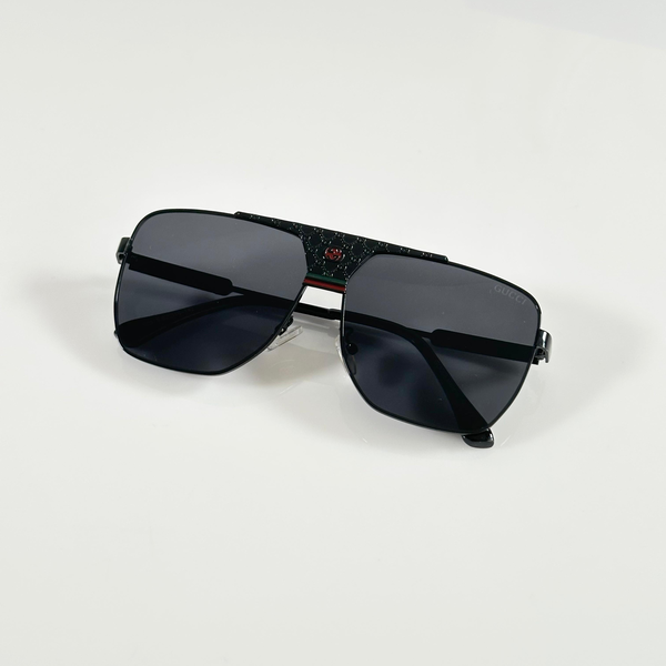 Gucci Sunglasses Square Black Frame Red Web Arms