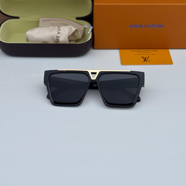 Louis Vuitton Sunglasses Square Frame Black with Gold Accent