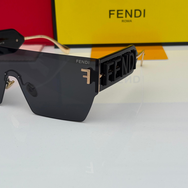 Fendi Sunglasses Shield Visor Black Lens 3D Logo Temples