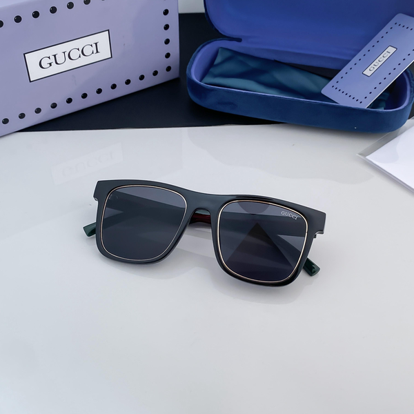Gucci Sunglasses Square Black Frame Green Red Arms