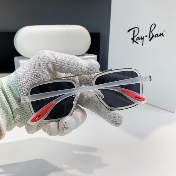 Ray-Ban Sunglasses Square Metal Frame White Red Arms Black Lens