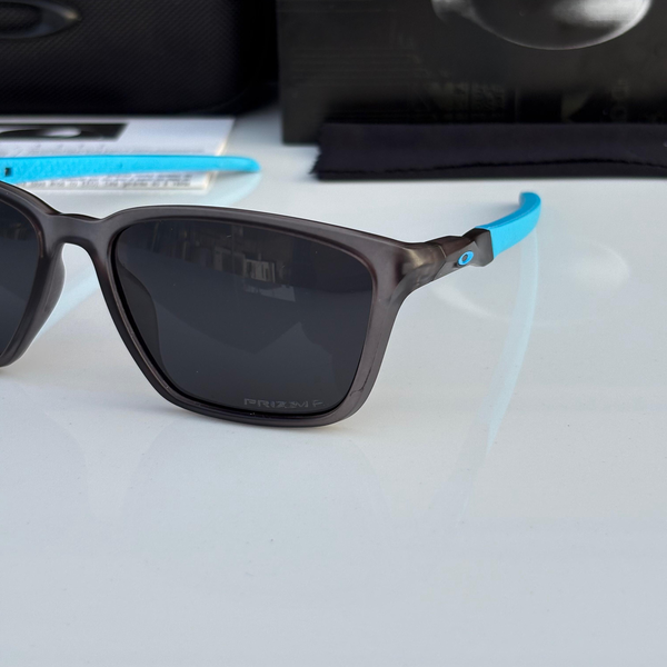 Oakley Men Sunglasses Square Grey Frame with Blue Arms Black Lens